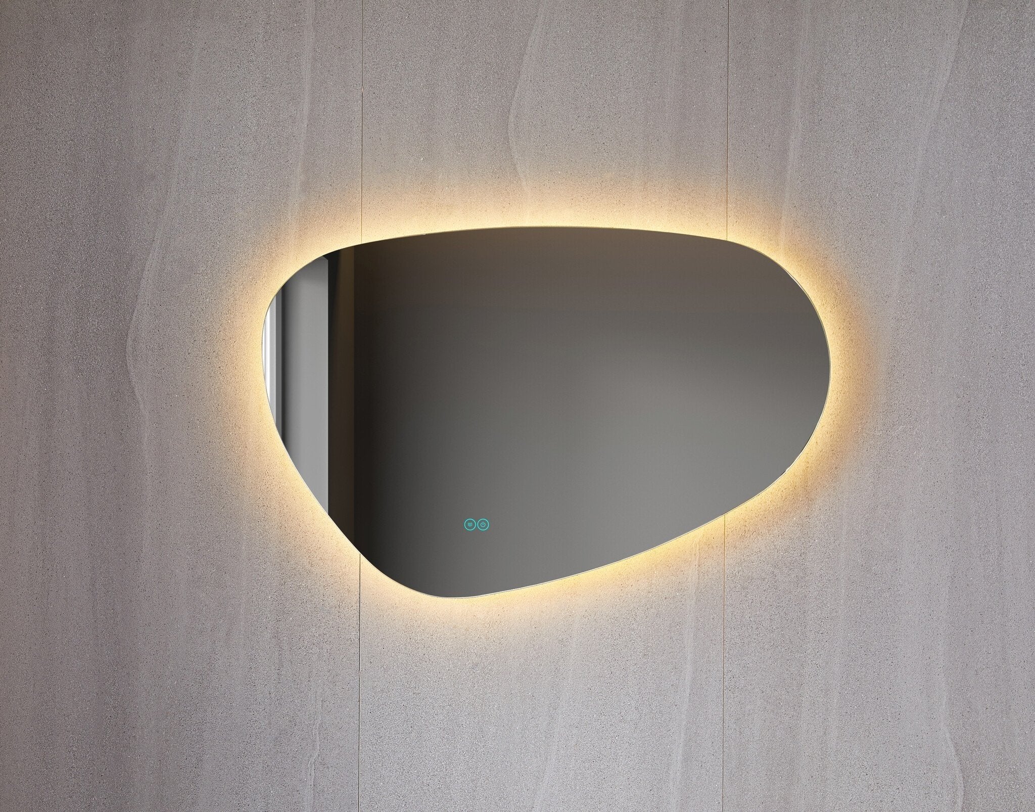 Asymmetrischer Spiegel mit LED-Beleuchtung und Antikondensation, 100 x 65 cm