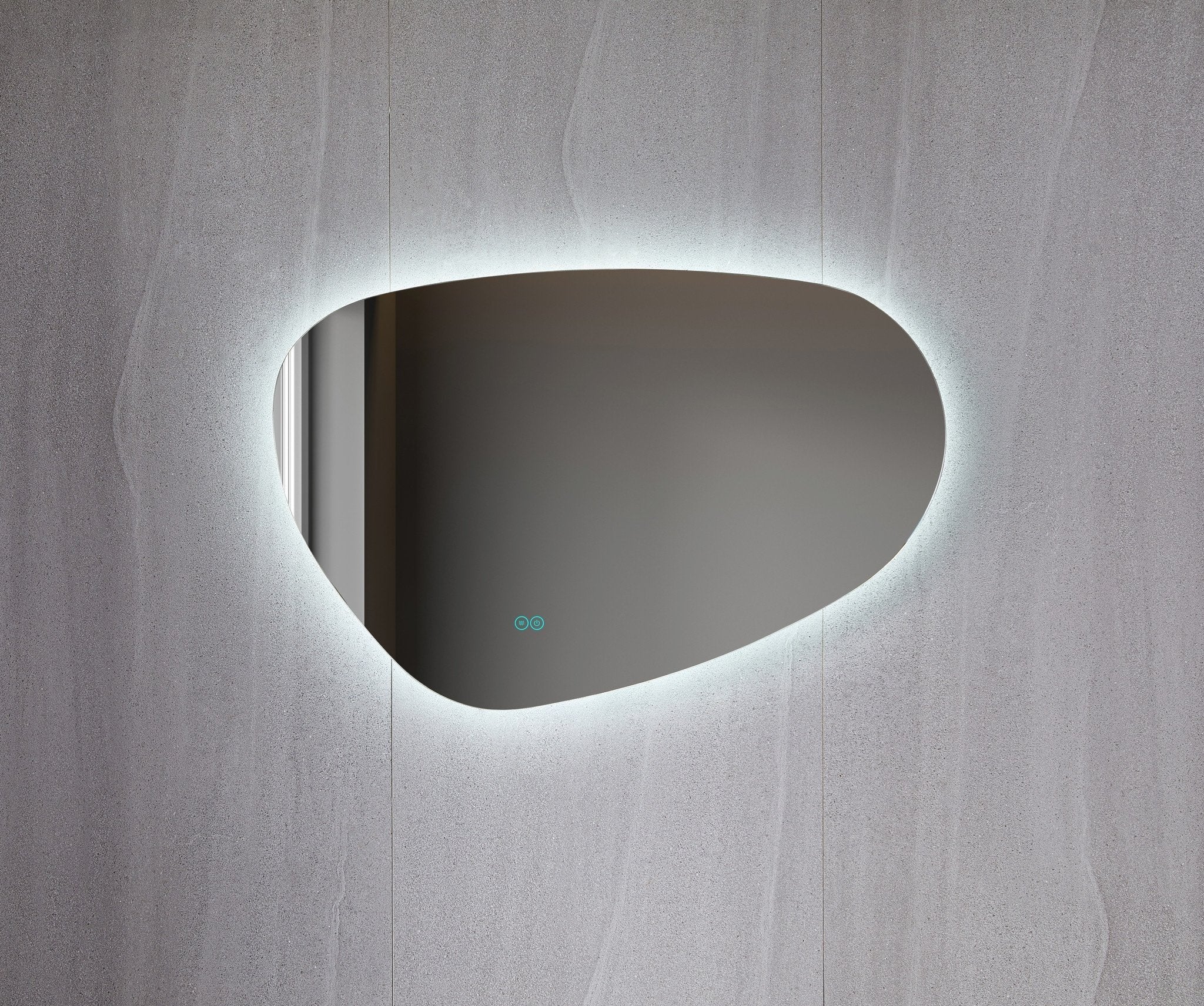 Asymmetrischer Spiegel mit LED-Beleuchtung und Antikondensation, 100 x 65 cm