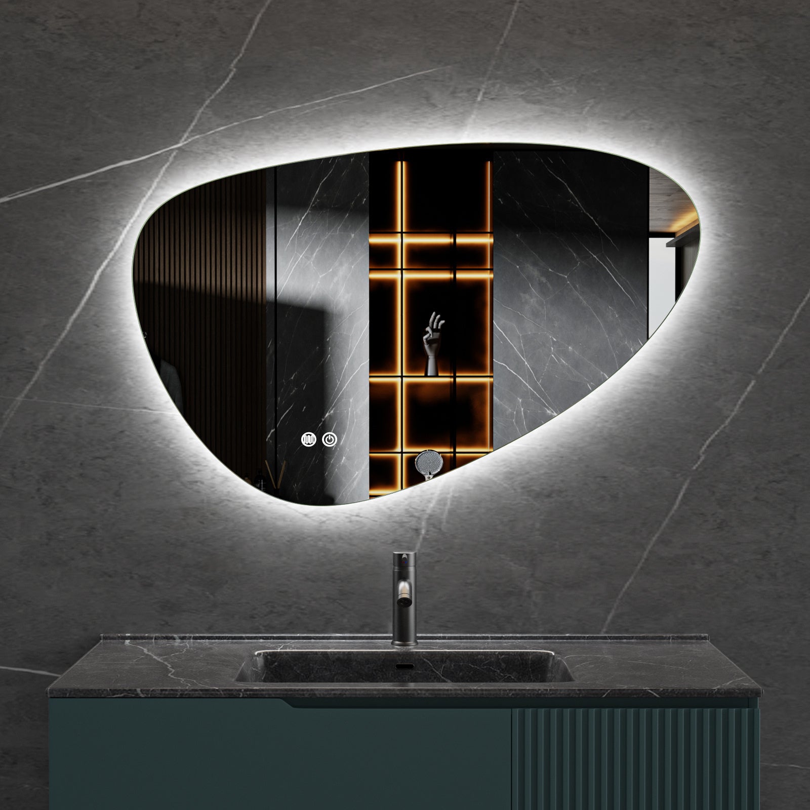 Asymmetrical Mirror LED lighting & anti-condensation 90x60cm